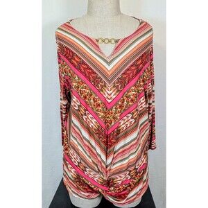 Ruby Rd Woman 2X Santa Fe Sunset Boho Chevron Long Sleeve Top NWT